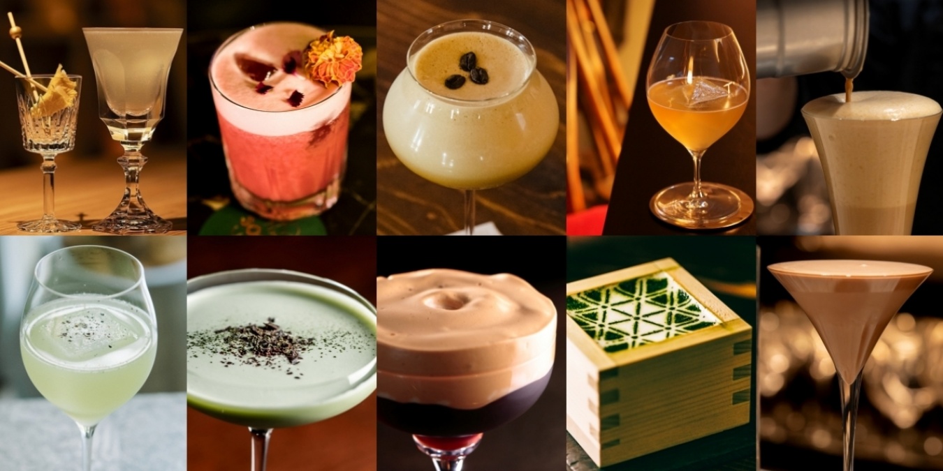 上段左から　11位： Pisco Sour of the Sun (BAR CROSSING ), 12位： Carnival (BKK Social Club),  13位： Espresso Martini (KARUDA),  14位： Illumination (Grace Note), 15位： Tom & Jerry (Chocolaterie & Bar ROND-POINT ),  下段左から　16位：Wine Of Citrus Heart (Zentis Osaka UPSTAIRZ),  17位： Matcha Grasshopper (The Bar Top Note Ⅲ), 18位：Over Espresso Martini (Bar K-9), 19位：Matcha Whisky Sour (Bar Alegre),  20位：Alexander (Chocolaterie & Bar ROND-POINT)
